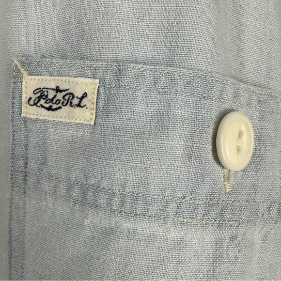POLO RALPH LAUREN Recent Blue Chambray Short Sleeve Button Down Men's Large Tall - Picture 6 of 9